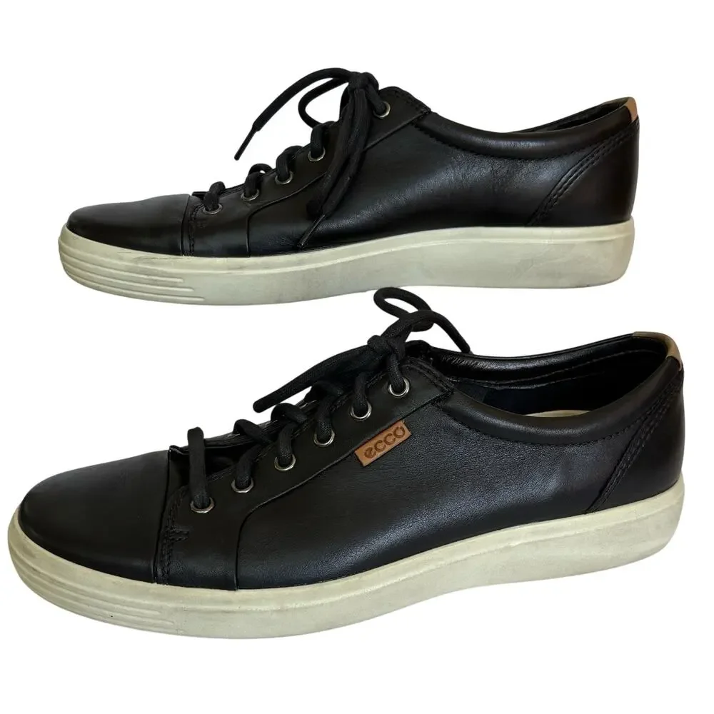 ECCO Black Leather Sneakers Mens Sz 11.5/45 Low Top Casual Lace Athletic Stylish
